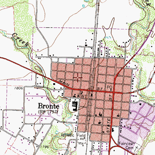 Topographic Map of Bronte High School, TX