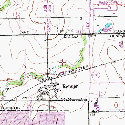 Topographic Map of Frankford Middle School, TX