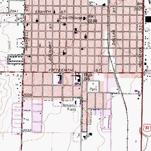 Topographic Map of Wellington High School, TX