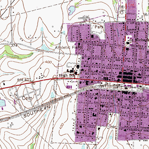 Topographic Map of Weimar High School, TX