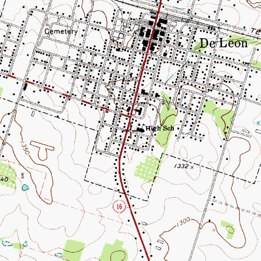 Topographic Map of De Leon Elementary School, TX