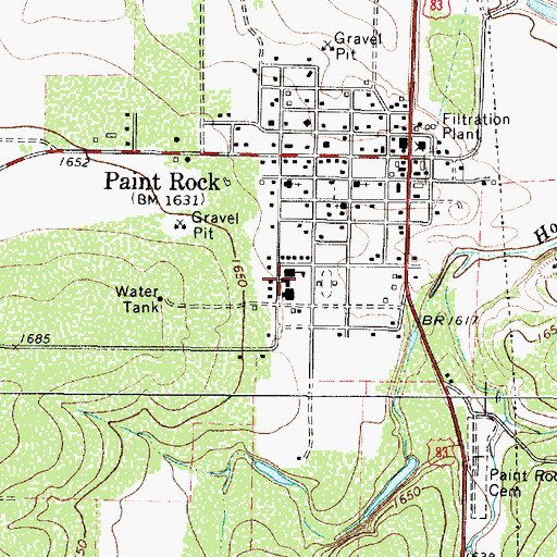 Topographic Map of Paint Rock School, TX