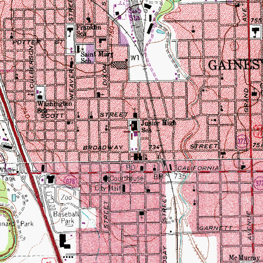 Topographic Map of Gainesville Junior High School, TX