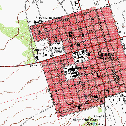 Topographic Map of Crane Elementary School, TX