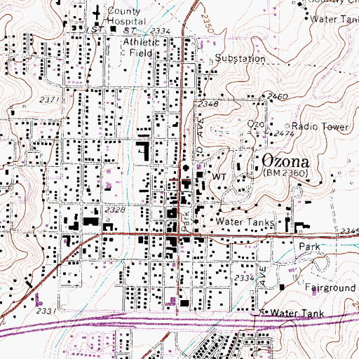 Topographic Map of Ozona High School, TX