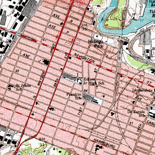 Topographic Map of Edison Middle School, TX