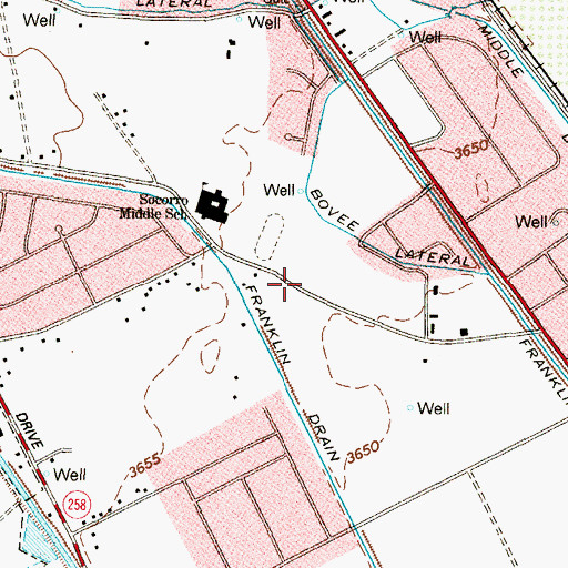 Topographic Map of Socorro Middle School, TX