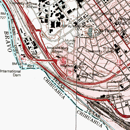 Topographic Map of Vilas Elementary School, TX