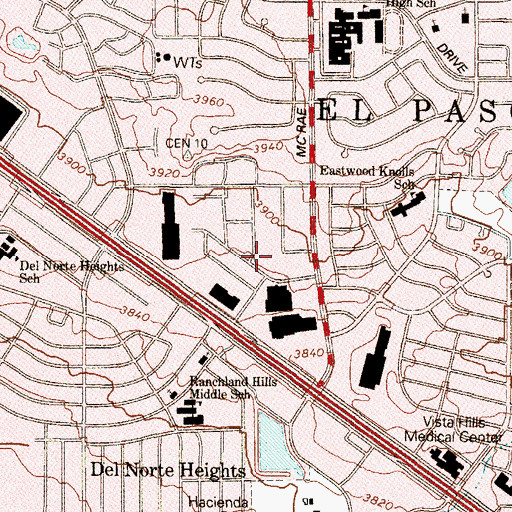 Topographic Map of Ysleta District Homebound School, TX