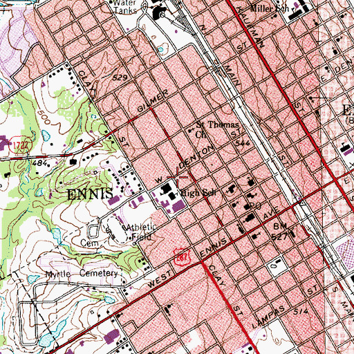 Topographic Map of Ennis Junior High School, TX