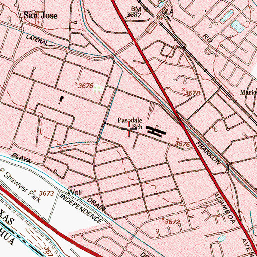 Topographic Map of Pasodale Elementary School, TX