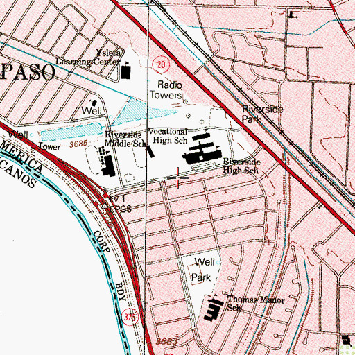 Topographic Map of Riverside High School, TX