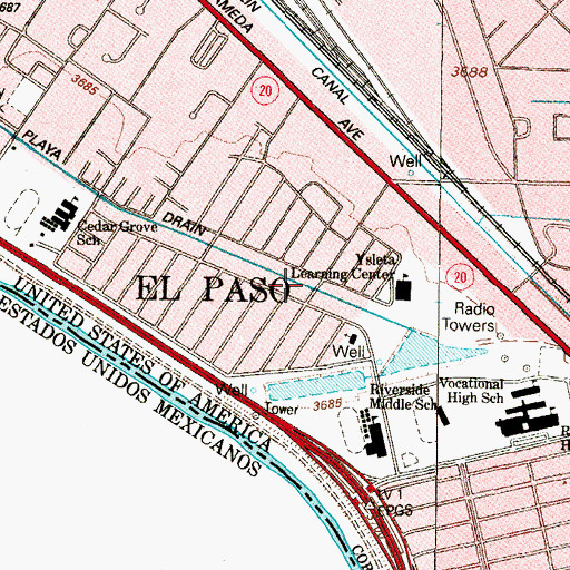 Topographic Map of Riverside Middle School, TX