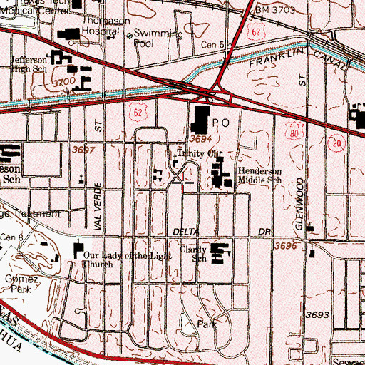 Topographic Map of Henderson Middle School, TX
