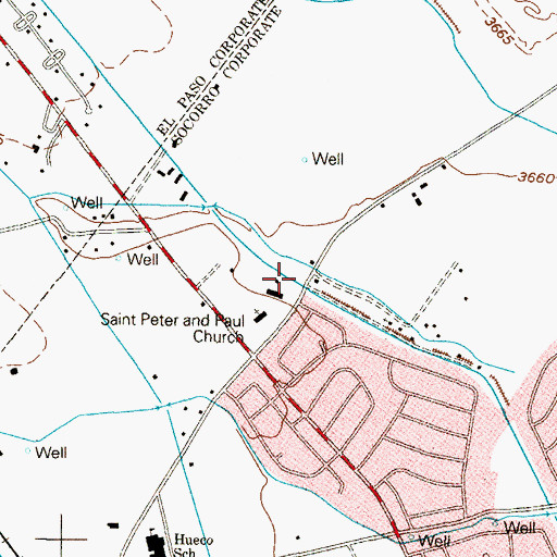 Topographic Map of Hueco Elementary School, TX