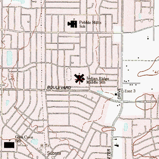 Topographic Map of Indian Ridge Middle School, TX