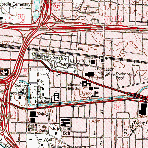 Topographic Map of Jefferson High School, TX