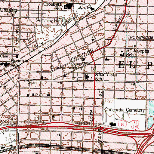 Topographic Map of Alta Vista Elementary School, TX