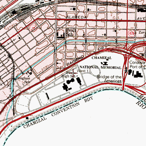 Topographic Map of Bowie High School, TX