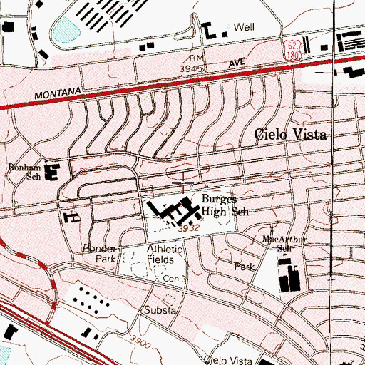 Topographic Map of Burges High School, TX