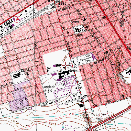 Topographic Map of Ector Junior High School, TX