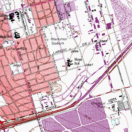 Topographic Map of Hays Elementary Magnet School, TX