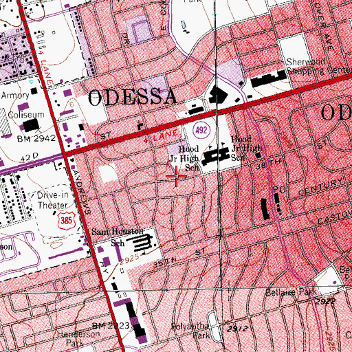 Topographic Map of Hood Junior High School, TX
