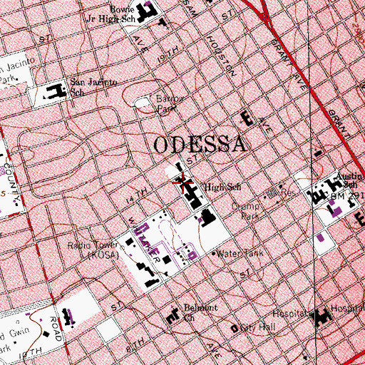 Topographic Map of Odessa High School, TX