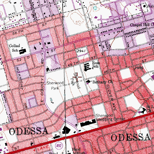 Topographic Map of Ross Elementary School, TX