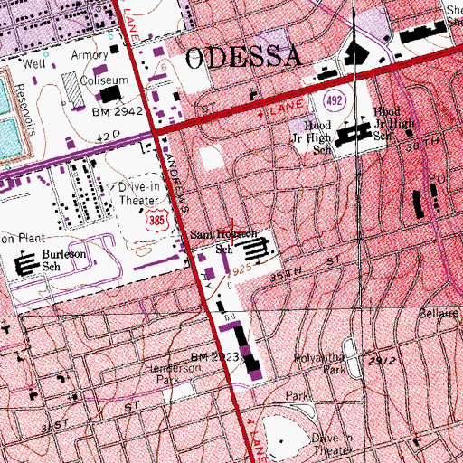 Topographic Map of Sam Houston Elementary School, TX