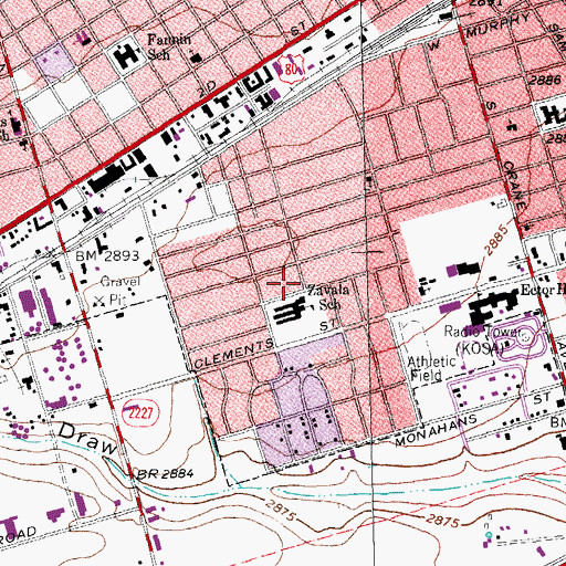 Topographic Map of Travis Elementary Magnet School, TX