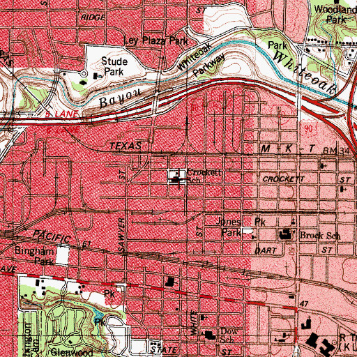 Topographic Map of Crockett Elementary School, TX