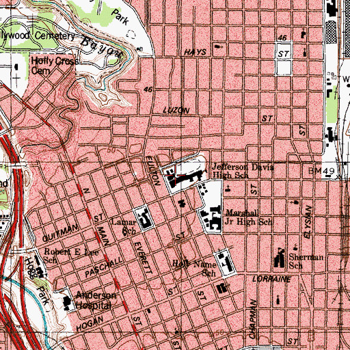 Topographic Map of Davis High School, TX