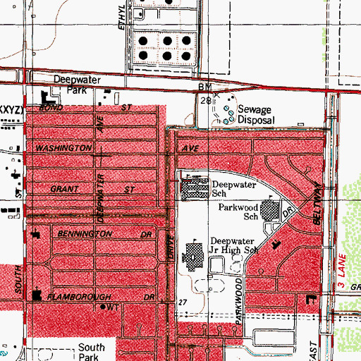 Topographic Map of Deepwater Elementary School, TX