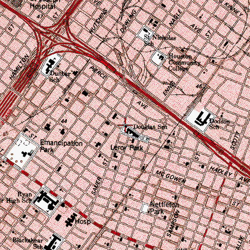 Topographic Map of Douglass Elementary School, TX