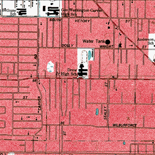 Topographic Map of Drew Academy, TX