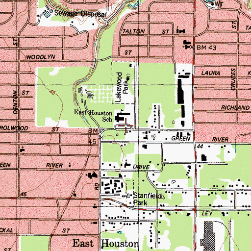 Topographic Map of East Houston Elementary School, TX