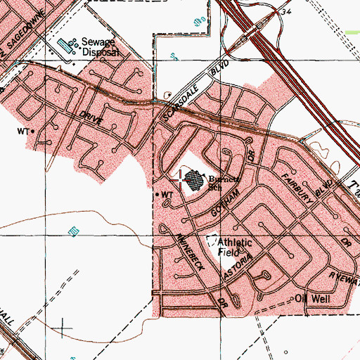 Topographic Map of Burnett Elementary School, TX