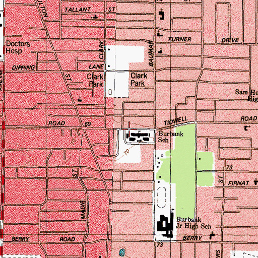 Topographic Map of Burbank Elementary School, TX