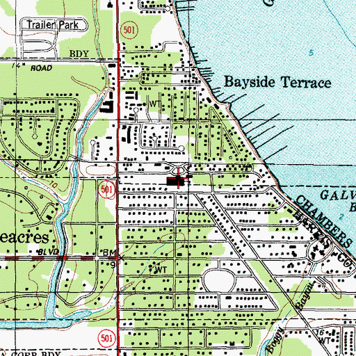 Topographic Map of Bayshore Elementary School, TX
