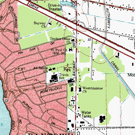 Topographic Map of Baytown Junior High School, TX