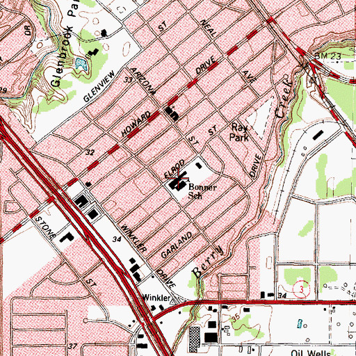 Topographic Map of Bonner Elementary School, TX