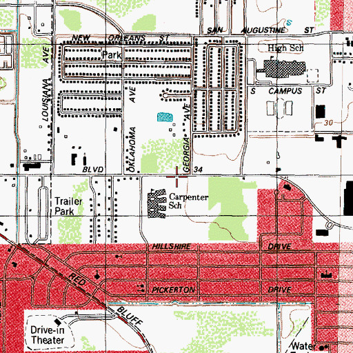 Topographic Map of Bonnette Junior High School, TX