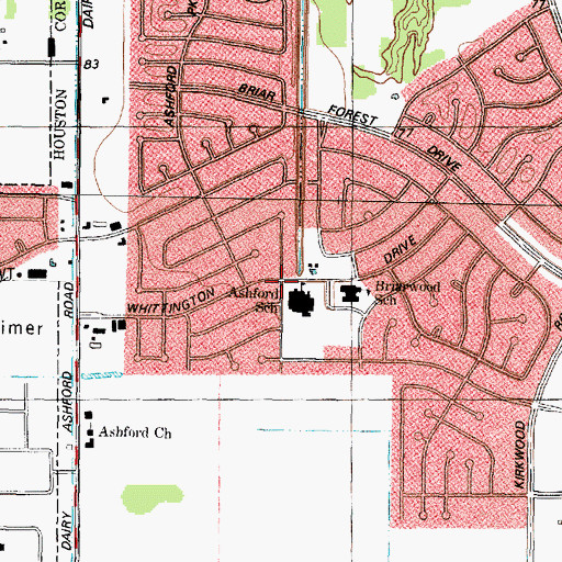 Topographic Map of Ashford Elementary School, TX