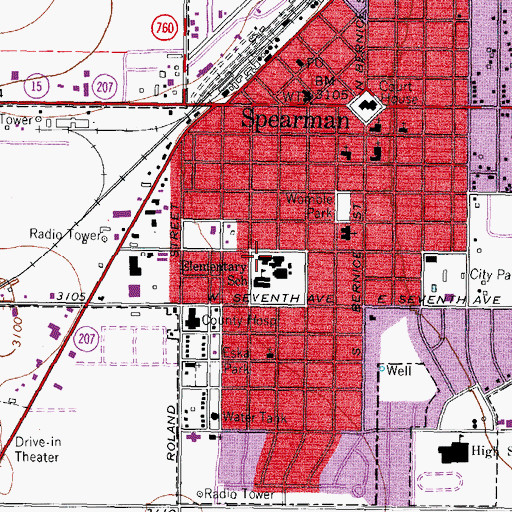 Topographic Map of Spearman Junior High School, TX