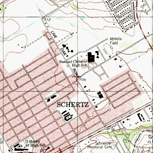 Topographic Map of Samuel Clemens High School, TX