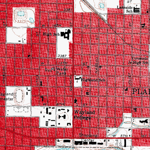 Topographic Map of Highland Elementary School, TX