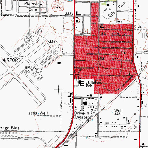 Topographic Map of Hillcrest Elementary School, TX