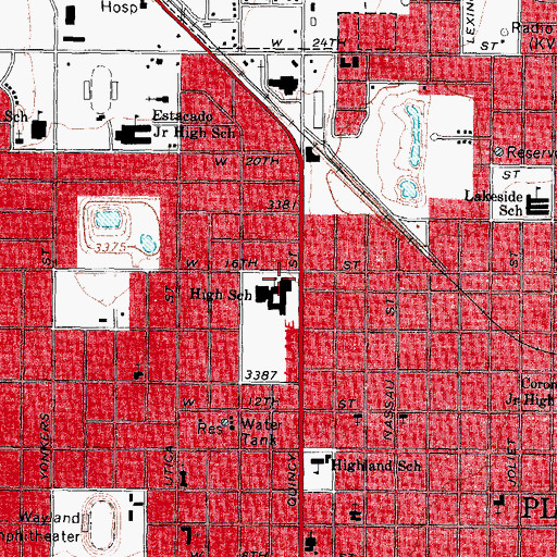 Topographic Map of Plainview High School, TX