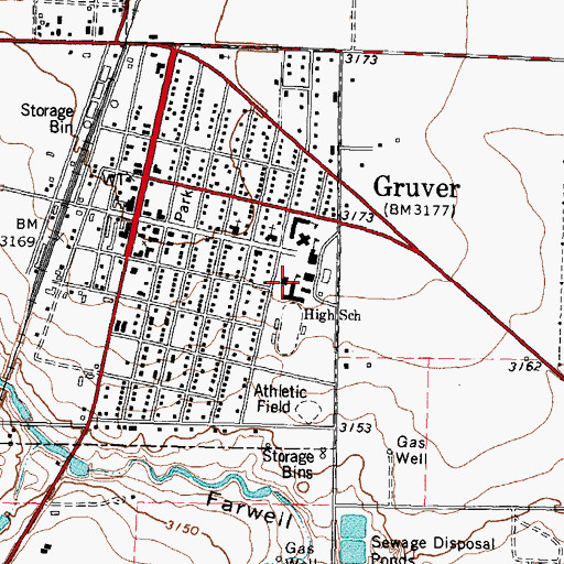 Topographic Map of Gruver High School, TX